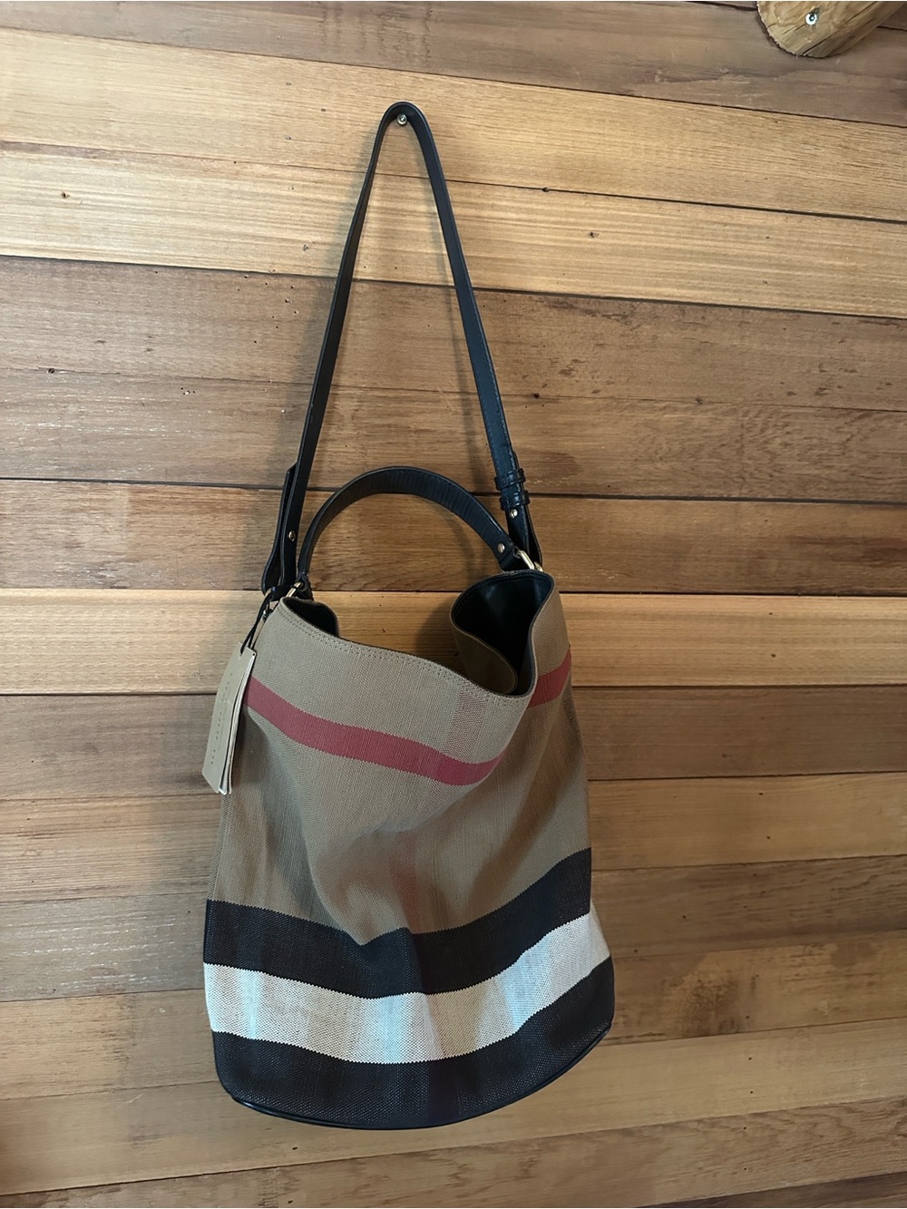 Burberry Medium Ashby House Check Canvas Hobo Bag 3945726